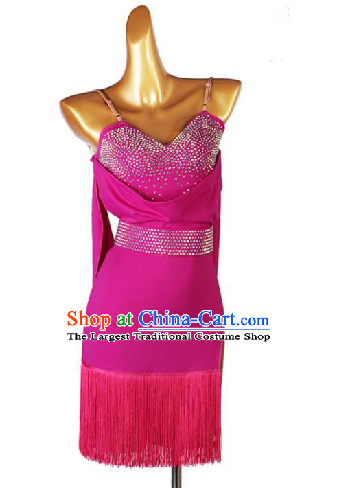 Professional Women Cha Cha Fashion Latin Dance Competition Costume Rumba Dancing Clothing Jitterbug Dance Rosy Tassel Dress