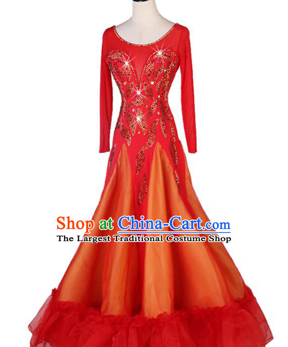 Professional Modern Dance Red Dress Women Ballroom Dance Fashion Waltz Dance Costume International Dancing Competition Clothing