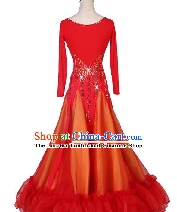 Professional Modern Dance Red Dress Women Ballroom Dance Fashion Waltz Dance Costume International Dancing Competition Clothing
