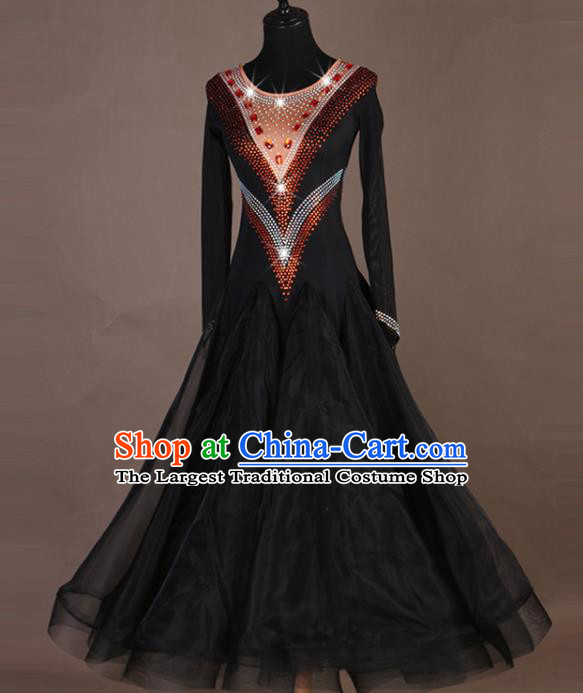 Professional International Dancing Clothing Modern Dance Fashion Women Ballroom Dance Black Dress Waltz Dance Competition Costume