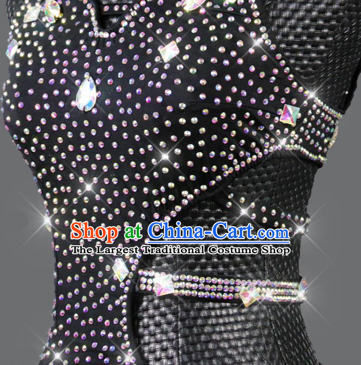 Professional Modern Dance Costume Women Dancing Competition Clothing Cha Cha Sexy Fashion Latin Dance Black Diamante Dress
