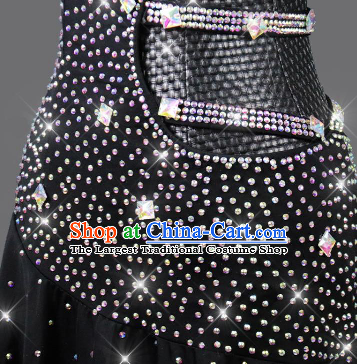 Professional Modern Dance Costume Women Dancing Competition Clothing Cha Cha Sexy Fashion Latin Dance Black Diamante Dress
