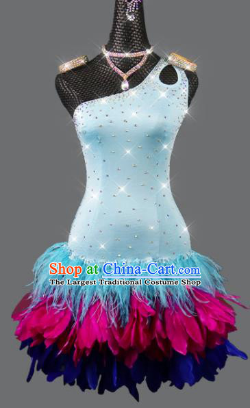 Professional Latin Dance Feather Short Dress Modern Dance Costume Women Dancing Competition Clothing Cha Cha Sexy Fashion