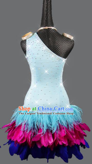 Professional Latin Dance Feather Short Dress Modern Dance Costume Women Dancing Competition Clothing Cha Cha Sexy Fashion