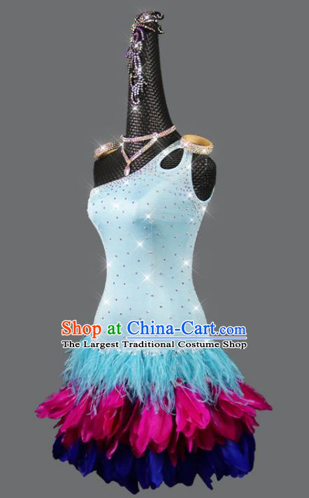 Professional Latin Dance Feather Short Dress Modern Dance Costume Women Dancing Competition Clothing Cha Cha Sexy Fashion