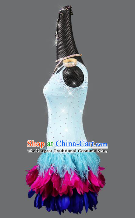 Professional Latin Dance Feather Short Dress Modern Dance Costume Women Dancing Competition Clothing Cha Cha Sexy Fashion