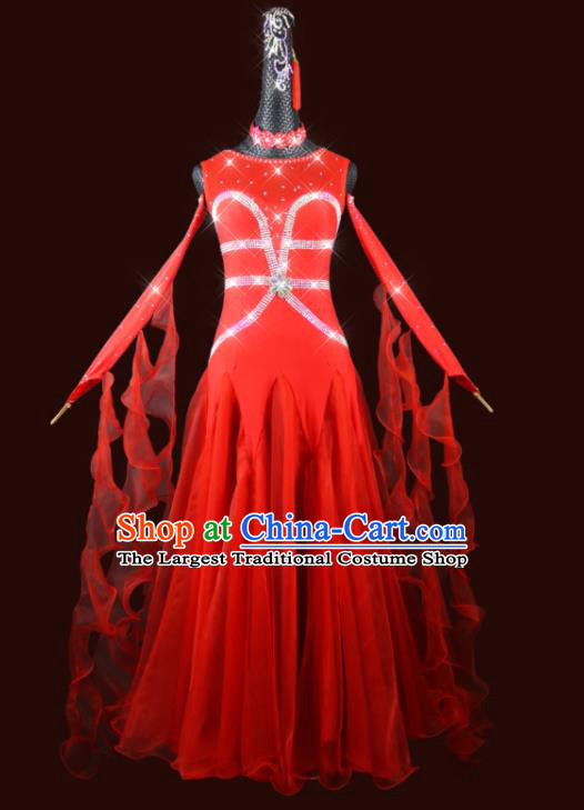 Top Modern Dance Red Dress International Dance Competition Garment Costume Ballroom Waltz Clothing Social Dancing Uniform