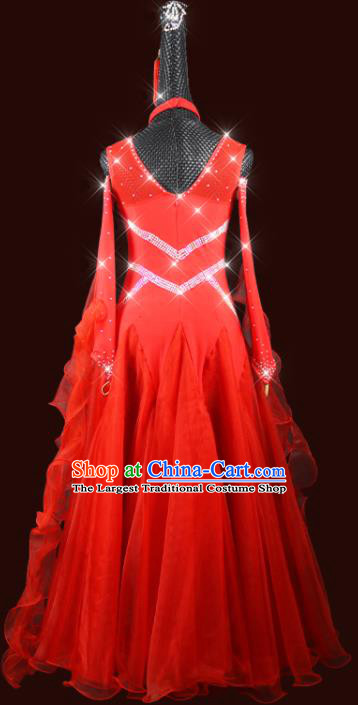 Top Modern Dance Red Dress International Dance Competition Garment Costume Ballroom Waltz Clothing Social Dancing Uniform