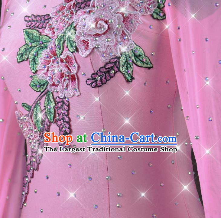 Top Social Dancing Uniform Modern Dance Pink Dress International Dance Competition Garment Costume Ballroom Waltz Clothing
