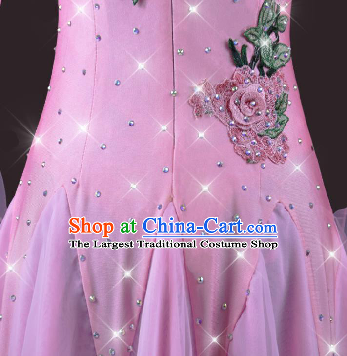 Top Social Dancing Uniform Modern Dance Pink Dress International Dance Competition Garment Costume Ballroom Waltz Clothing