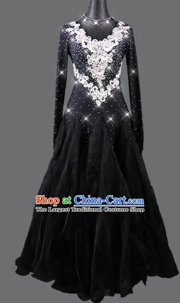 Top Ballroom Waltz Clothing Social Dancing Uniform Modern Dance Black Dress International Dance Competition Garment Costume