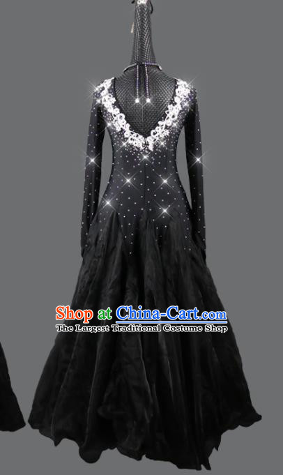 Top Ballroom Waltz Clothing Social Dancing Uniform Modern Dance Black Dress International Dance Competition Garment Costume