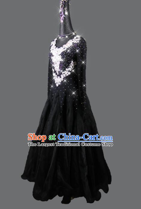 Top Ballroom Waltz Clothing Social Dancing Uniform Modern Dance Black Dress International Dance Competition Garment Costume