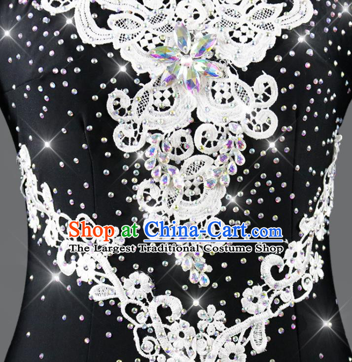 Top Ballroom Waltz Clothing Social Dancing Uniform Modern Dance Black Dress International Dance Competition Garment Costume