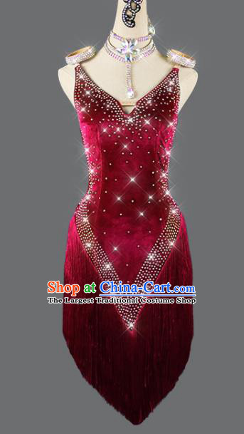 Professional Women Cha Cha Clothing Modern Dance Red Dress