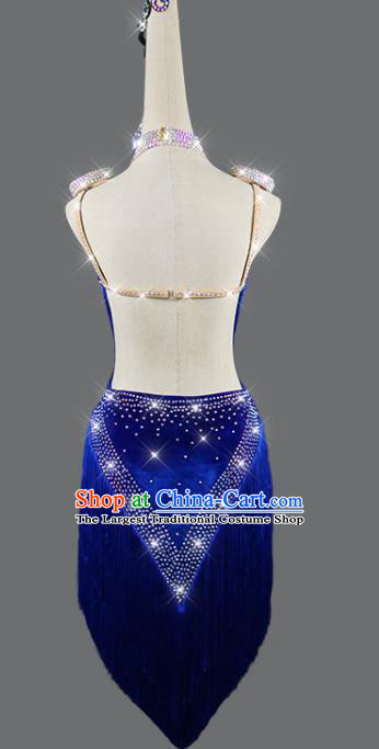 Professional Latin Dance Royalblue Velvet Dress Rumba Dance Costume Women Cha Cha Sexy Fashion Dancing Competition Clothing