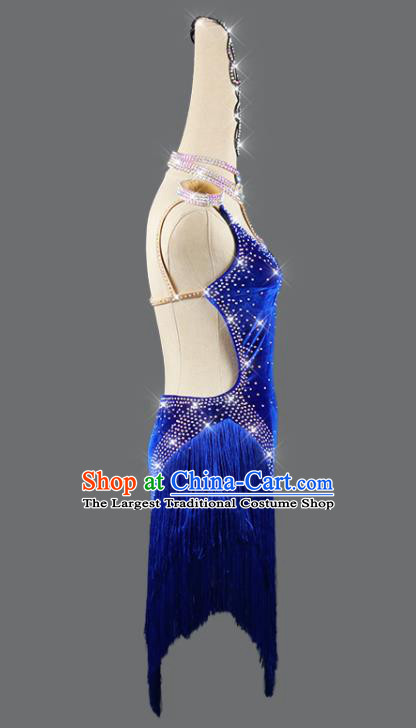 Professional Latin Dance Royalblue Velvet Dress Rumba Dance Costume Women Cha Cha Sexy Fashion Dancing Competition Clothing