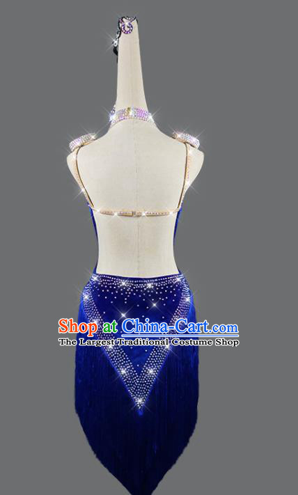 Professional Latin Dance Royalblue Velvet Dress Rumba Dance Costume Women Cha Cha Sexy Fashion Dancing Competition Clothing