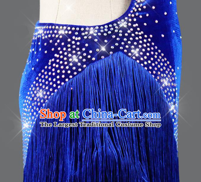 Professional Latin Dance Royalblue Velvet Dress Rumba Dance Costume Women Cha Cha Sexy Fashion Dancing Competition Clothing