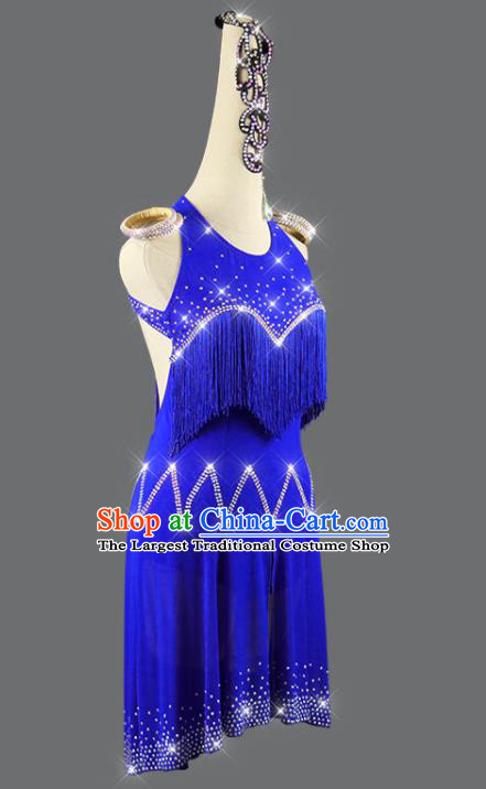 Professional Latin Dance Competition Clothing International Dancing Royalblue Dress Rumba Dance Costume Women Cha Cha Sexy Fashion