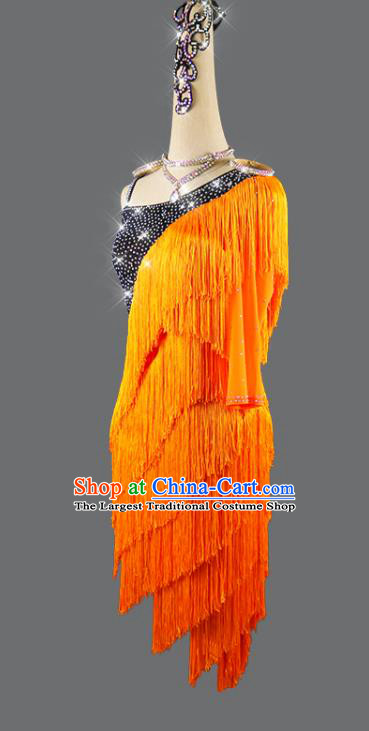 Professional Women Cha Cha Sexy Fashion Latin Dance Competition Clothing International Dancing Orange Tassel Dress Rumba Dance Costume