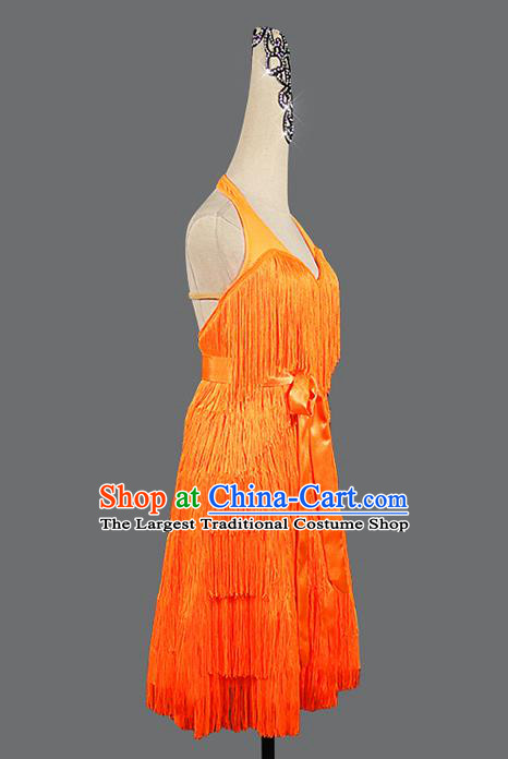 Professional Rumba Dance Fashion Latin Dance Sexy Orange Tassel Dress Cha Cha Costume Women Dancing Competition Clothing
