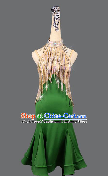 Professional Dancing Competition Clothing Rumba Dance Sexy Fashion Latin Dance Green Dress Women Cha Cha Costume