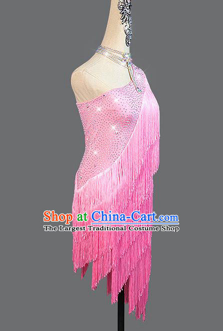 Professional Cha Cha Dancing Fashion Clothing Latin Dance Pink Tassel Dress Women Rumba Dance Competition Costume