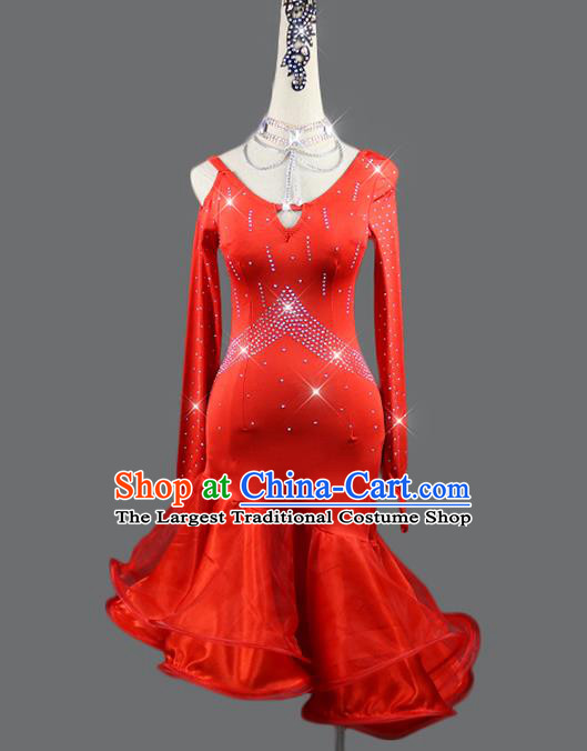 Professional Women Cha Cha Clothing Modern Dance Red Dress Rumba Dancing  Fashion Latin Dance Competition Costume
