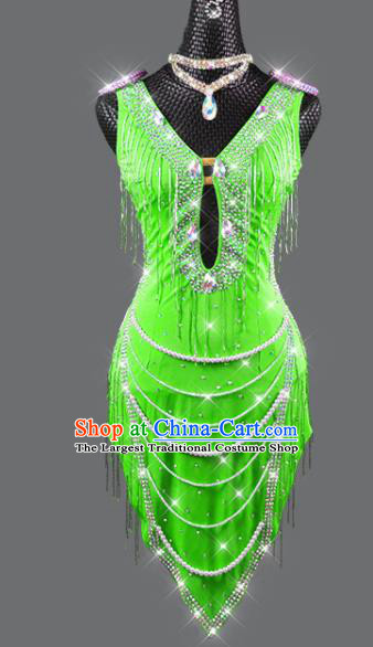 Professional Women Cha Cha Sexy Fashion Dancing Competition Clothing Latin  Dance Green Velvet Dress Rumba Dance Costume