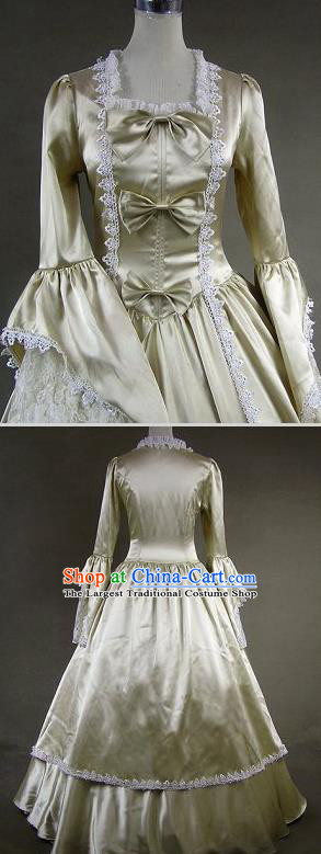 Top European Middle Ages Garment Clothing British Princess Champagne Dress Western Court Formal Costume Stage Performance Full Dress