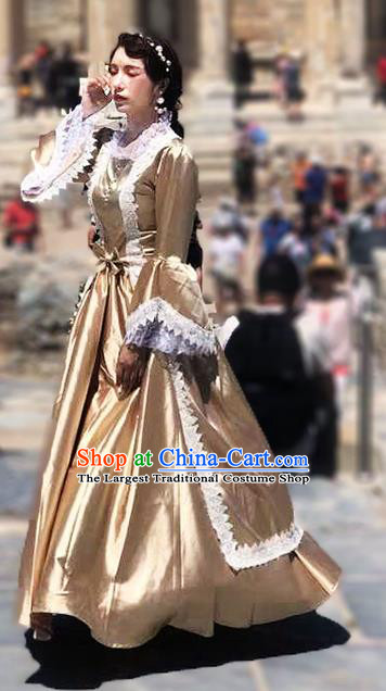 Top European Middle Ages Garment Clothing British Princess Champagne Dress Western Court Formal Costume Stage Performance Full Dress