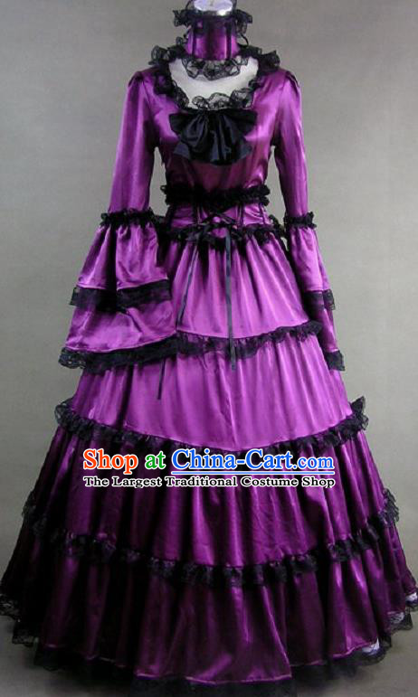 Top Stage Performance Full Dress European Victorian Age Garment Clothing British Princess Purple Dress Western Court Formal Costume