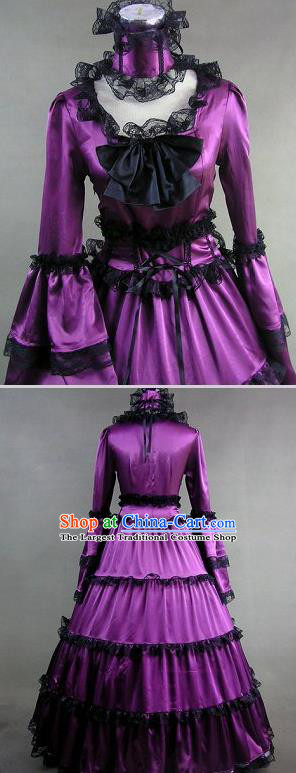 Top Stage Performance Full Dress European Victorian Age Garment Clothing British Princess Purple Dress Western Court Formal Costume