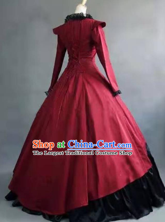 Top European Retro Clothing Gothic Princess Wine Red Dress Western Court Garment Costume Opera Performance Full Dress