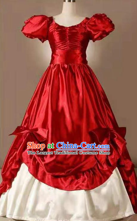 Top Opera Performance Full Dress European Court Clothing Gothic Red Satin Dress Western Retro Garment Costume