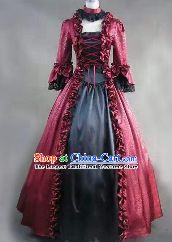 Top Halloween Cosplay Witch Garment Costume Opera Performance Full Dress European Court Clothing Gothic Queen Red Dress