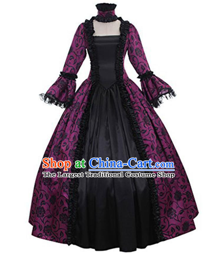 Top Halloween Cosplay Garment Costume Opera Performance Purple Full Dress European Renaissance Age Clothing Western Court Dress