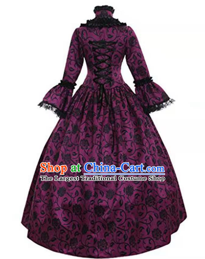 Top Halloween Cosplay Garment Costume Opera Performance Purple Full Dress European Renaissance Age Clothing Western Court Dress