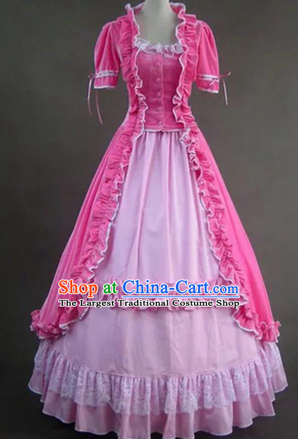 Top European Tailored Clothing Gothic Court Pink Dress Halloween Cosplay Princess Garment Costume Opera Stage Full Dress