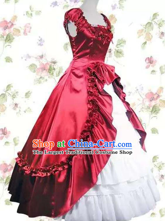 Top Halloween Cosplay Princess Garment Costume Opera Stage Full Dress European Noble Woman Clothing Gothic Court Red Dress