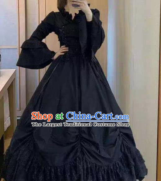 Top Western Opera Stage Full Dress European Noble Woman Clothing Gothic Court Princess Black Dress Halloween Cosplay Garment Costume