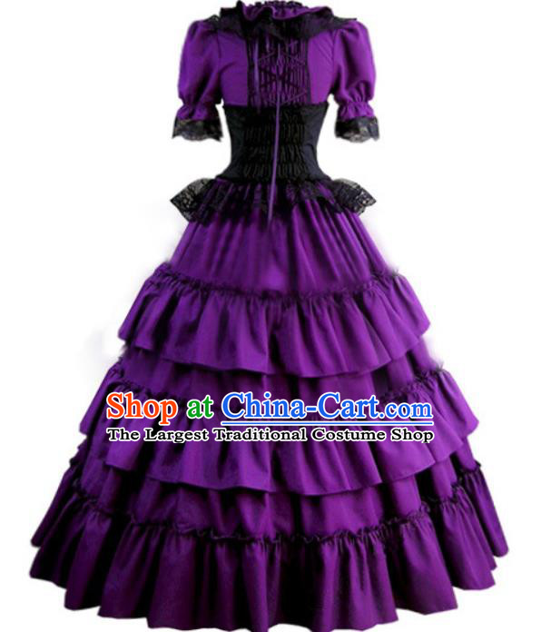 Top Halloween Cosplay Garment Costume Western Opera Stage Full Dress European Noble Woman Clothing Gothic Court Princess Purple Dress