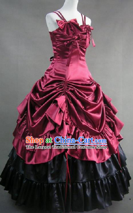 Top European Noble Woman Clothing Victorian Era Court Wine Red Dress Halloween Cosplay Garment Costume Western Opera Stage Full Dress