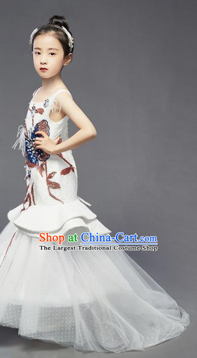 High Quality Girl Catwalks Fashion Children Compere Fishtail Dress Piano Performance Clothing Stage Show Embroidered Butterfly Full Dress