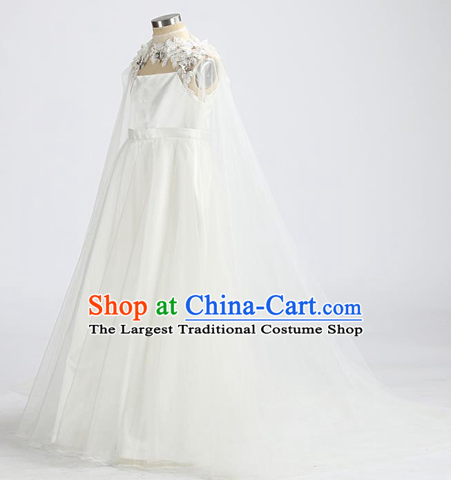 High Quality Chorus Clothing Stage Show White Full Dress Girl Catwalks Fashion Children Princess Dress