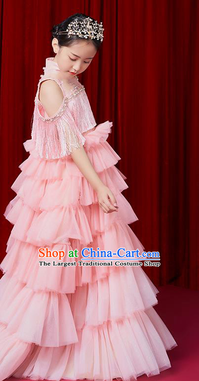 High Quality Girl Catwalks Fashion Dress Children Dancewear Chorus Clothing Stage Show Pink Full Dress