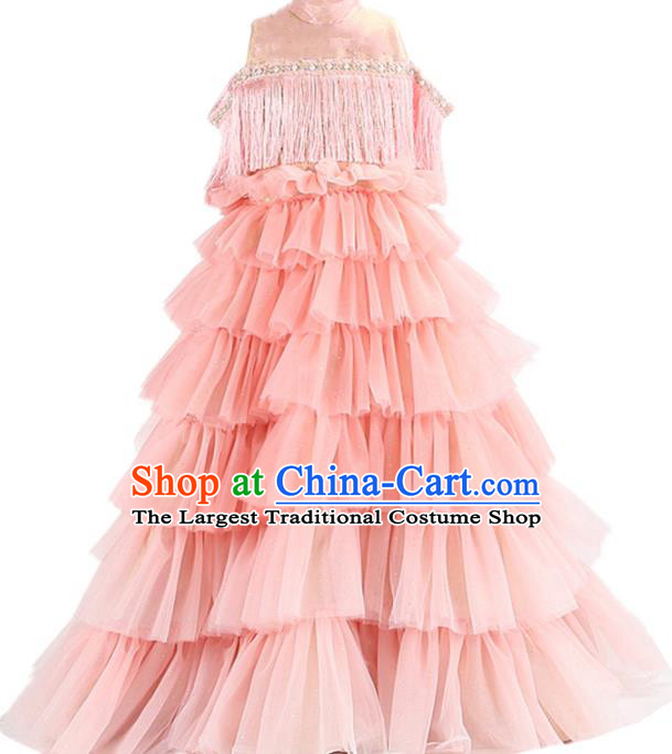 High Quality Girl Catwalks Fashion Dress Children Dancewear Chorus Clothing Stage Show Pink Full Dress