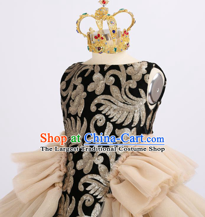 Custom Catwalks Baroque Full Dress Children Dancewear Girl Compere Fashion Clothing Stage Show Golden Dress