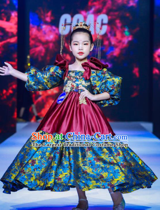 High Children Catwalks Dress Girl Stage Show Clothing Compere Garment Costume Kid Birthday Full Dress